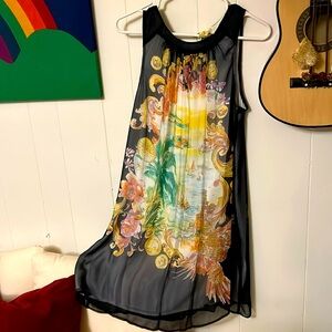 Anthropologie Moulinette Soeurs Watercolor sea bay scene Silk Blend Dress